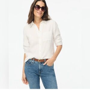 J.Crew Cotton Gauze Button-Up Shirt White XS Long Sleeve Lightweight Top